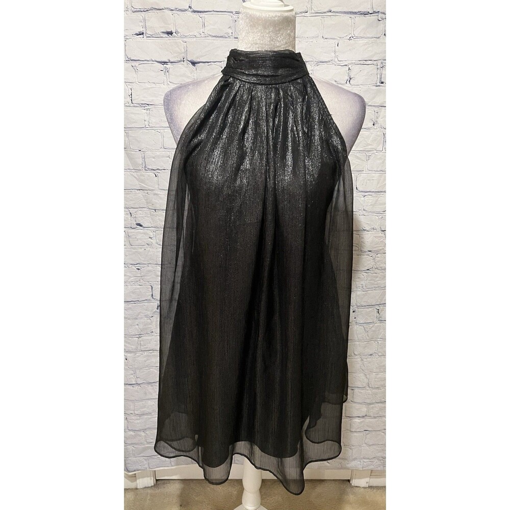 NWT Choosy Gray Metallic A-line Halter Mini Dress Open Back and Bow Tie Medium
